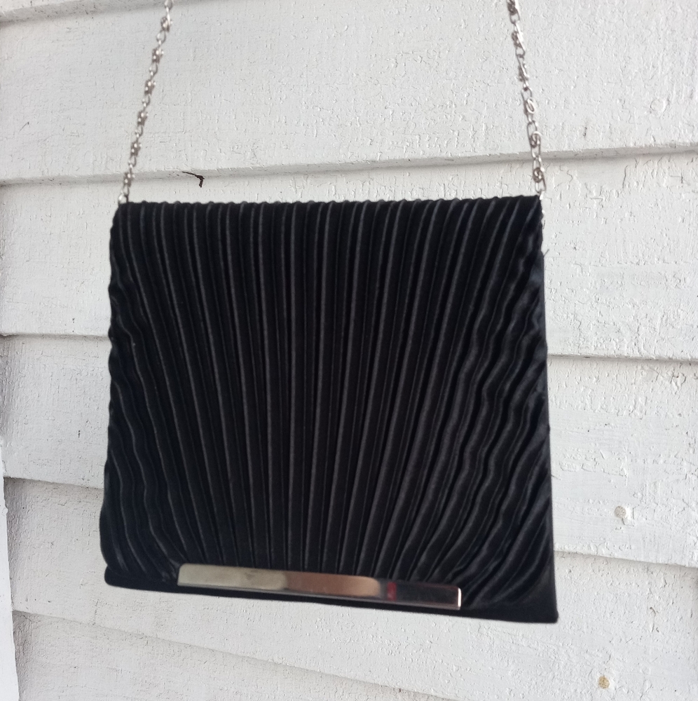 Vintage black faux silk with silver detail shoulder purse/bag